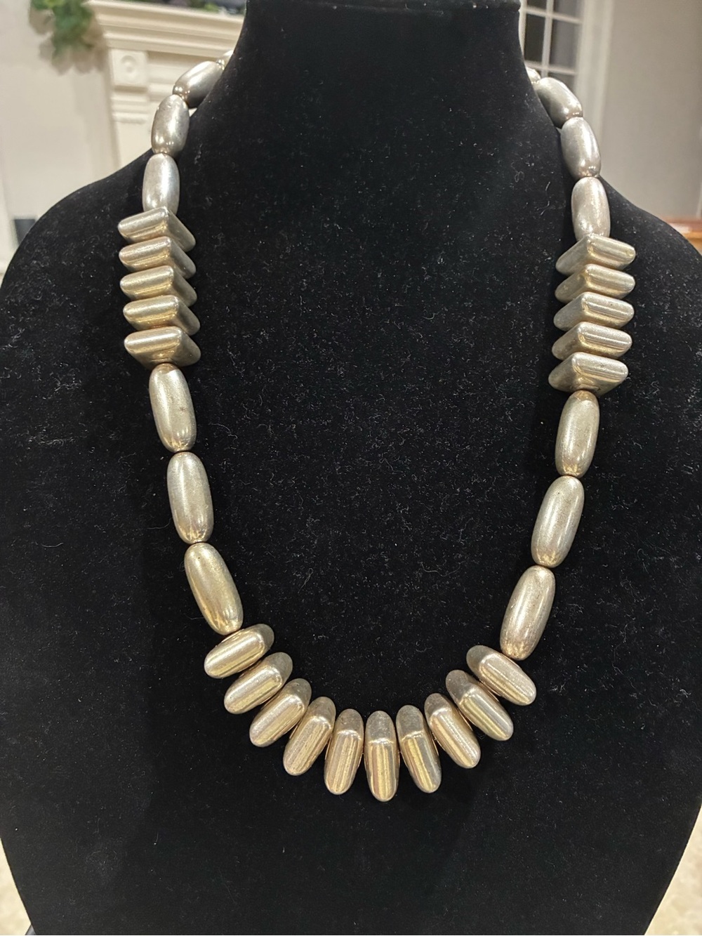 Vintage Chunky Silver Tone Beaded Modernist Necklace